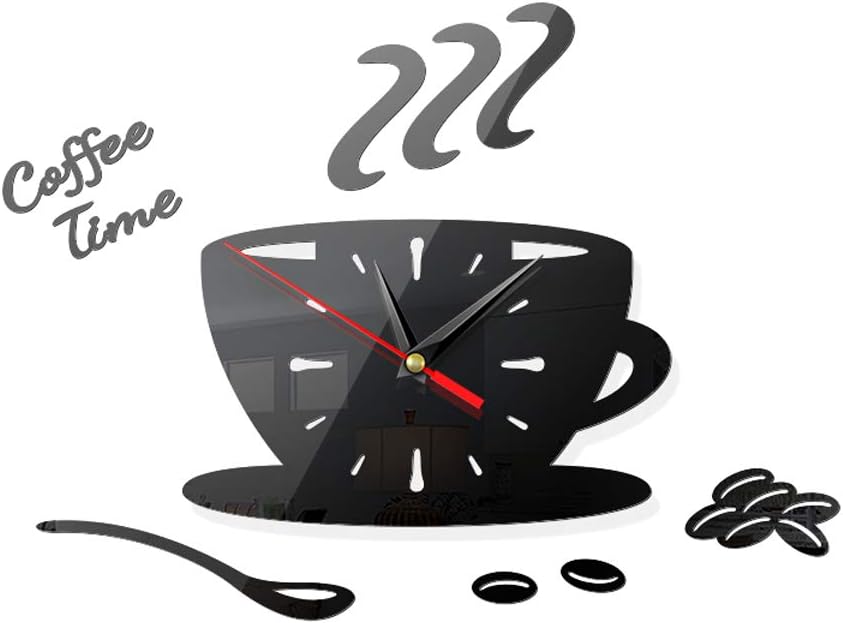 DIY Wall Acrylic Clock, Modern Acrylic Mirror Surface 3D Luxury Big Size Wall Stickers Decor Clocks Numbers Stickers for Home Office Decorations Gift, Coffee Shape Black Acrylic Clock