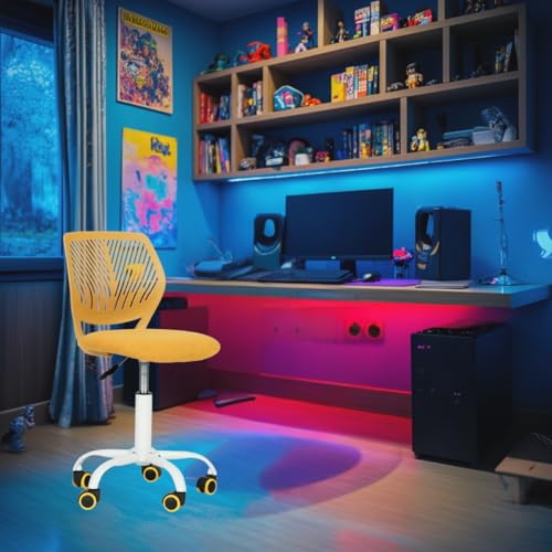 Compact Kids Gaming Chair Hollow PP Backrest Adjustable Height Ergonomic Swivel Seat 5-Wheel Iron Base per Teens & Childrens Drawing Classroom Lime 38.5 x 40 x 87 cm giallo