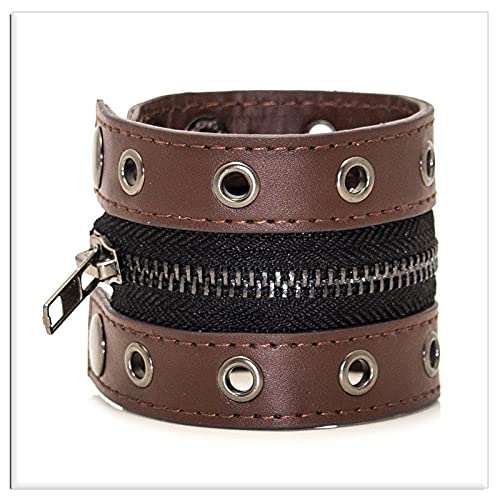 Image of Xusamss Punk Alloy Zipper Wristband Pu Leather Cuff Bracelet,7 1 /2 wrist