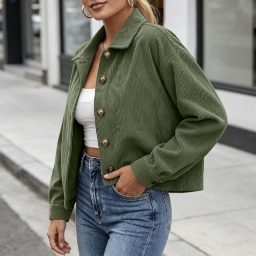 Fall Coats for Women Corduroy Jacket Cropped Cardigan Button Down Shacket - image 7