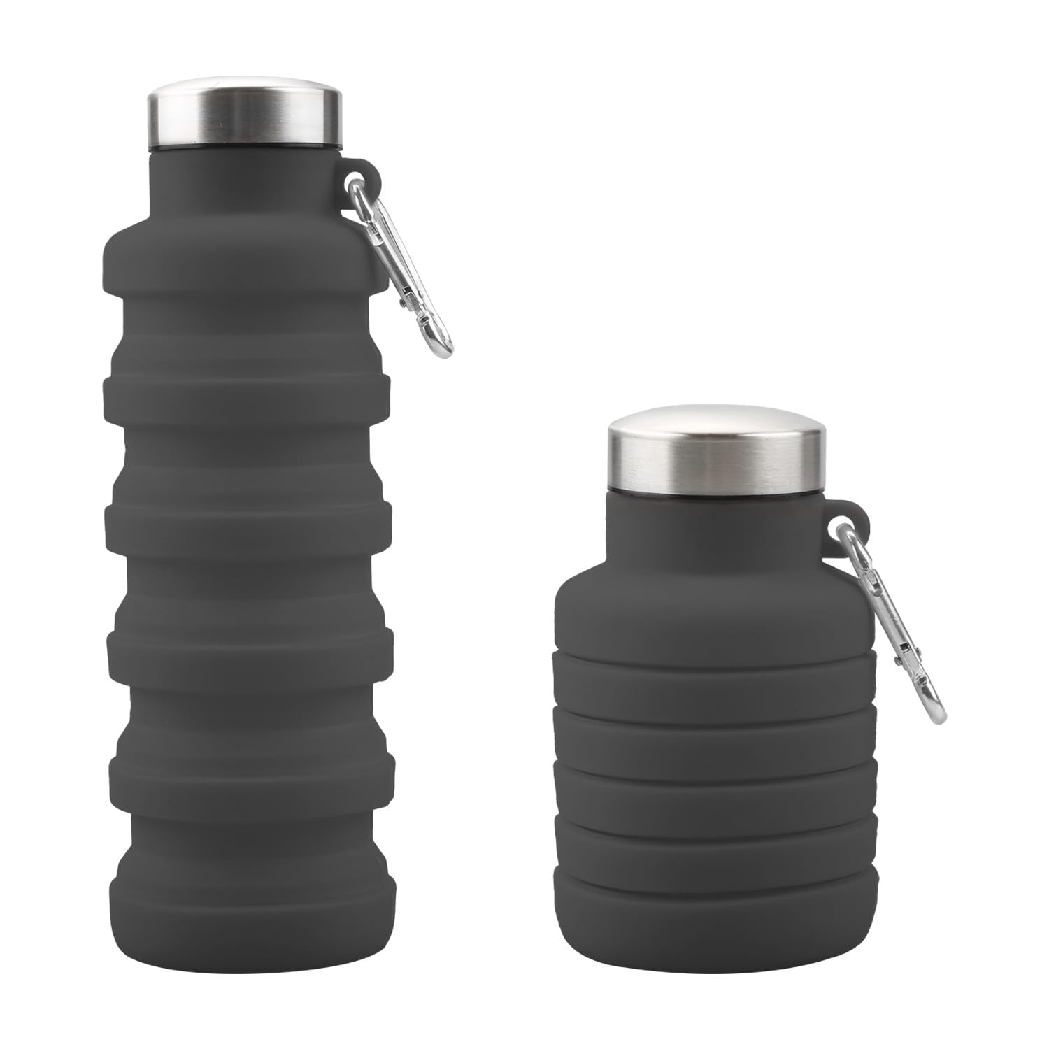 Tabanzhe Collapsible Water Bottle, BPA Free Silicone Travel Foldable Water Bottle 500ml, Leakproof Reusable Bottle for Gym Hiking Camping and Outdoor Activities(Grey)