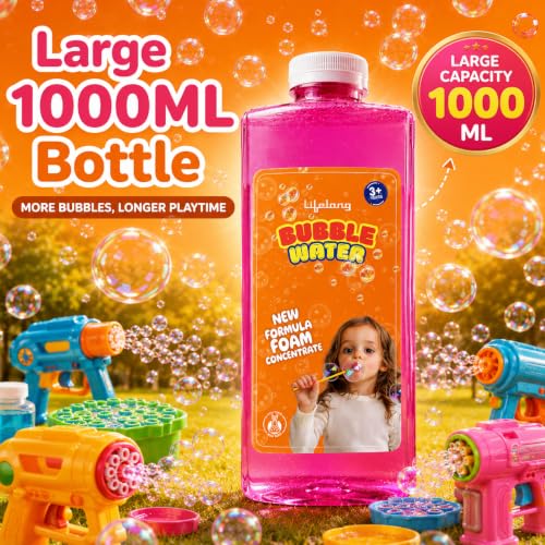 Image of Lifelong Bubble Solution 1000 ML | Colorful Bubbles Liquid Refill | Compatible with All Bubble Machine | Non-Toxic & BIS Certified, Ready to Use Bubble Solution for Kids