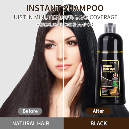 GFEUGS Haarfarbe Haarfärbeshampoo, 500ML Hair Dye Shampoo 3 in 1 Gegen Graue Haare, Hair Color Sofort Haarfarbe Shampoo Tönungsshampoo, Farbshampoo Haartönung für Männer Frauen (Schwarze)