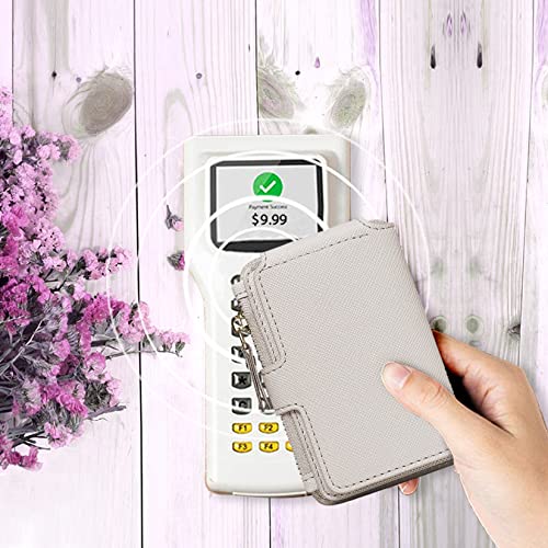 Image of Keychain wallet with ID Window，Credit Card Holder Leather, Zipper Card Case for Women, Beige, Travel Wallet