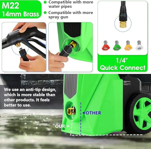 Image of Electric Pressure Washer 5000 PSI 2.8 GPM High Power Washers Electric Powered with 33ft Pressure Hose, 4 Nozzle and Foam Cannon, for Home, Cars, Fences, Patio (Grass)