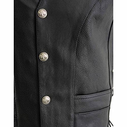Image of Milwaukee Leather Men's Premium Leather Western Style V-Neck Motorcycle Rider Vest with Front Snap Closure |LKM|ML|SH