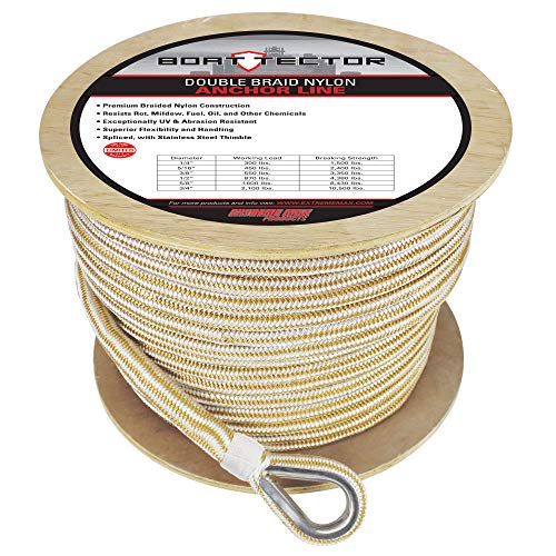 Extreme Max 3006.2285 BoatTector Premium Double Braid Nylon Anchor Line with Thimble - 3/4" x 300', White & Gold