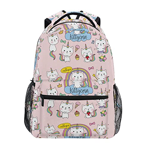 Mochila escolar para niños, diseño de unicornio blanco con cola de arco iris, ligera, para niños de primaria, mochila informal, Colorido, Small