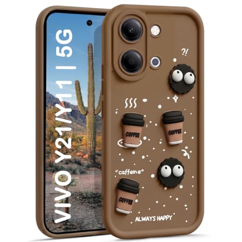 Image of TRUEUPGRADE Back Case Cover Compatible for Vivo Y21 / Vivo Y11 5G|Cute Fun Cartoon 3D Ball | Coffee Silicone Case | Camera Protection | Body Protection | Shock Proof |Color Brown