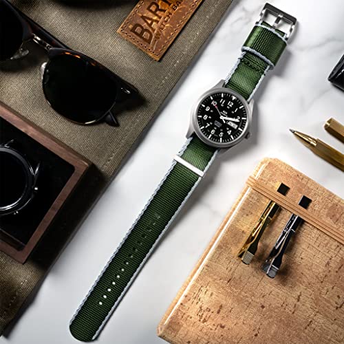 Image of BARTON WATCH BANDS, 20mm Grey /Green Edges - Elite NATO Style Watch Strap - Black Buckle - Seat Belt Nylon Watch Bands