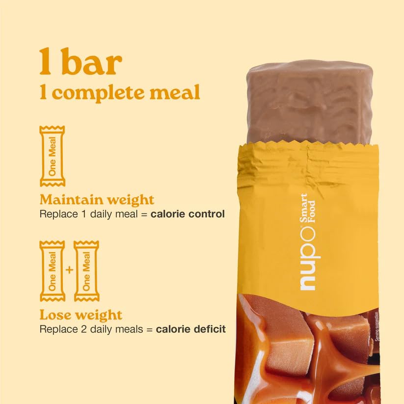NUPO One Meal Bar – Caramel (15 x 60g) | Leckerer High Protein Mahlzeitenersatz Riegel zum Abnehmen | Low Sugar | Mit 3000 mg Kollagen | Kalorienarme Snacks mit Vitaminen & Mineralien