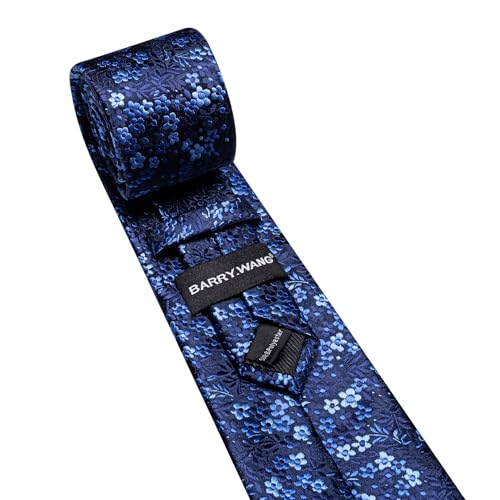 Image of Barry.Wang Floral Ties for Men Flower Necktie with Tie Clip Formal