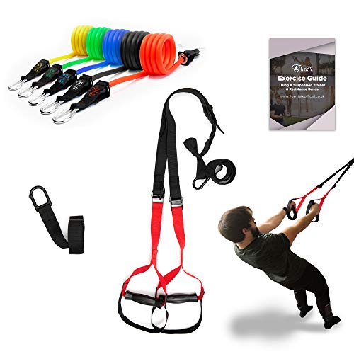 Allenamento completo al di fuori della palestra: utilizzando questa attrezzatura per esercizi si ha la capacità di costruire muscoli, forza, velocità e potenza mentre si bruciano calorie. È possibile esercitare tutto il corpo con una varietà di esercizi di peso corporeo utilizzando il trainer di sospensione regolabile o esercizi di resistenza ponderati utilizzando le fasce di resistenza. Regolare il peso sulle bande di resistenza ovunque da 4,5 a 68 kg.