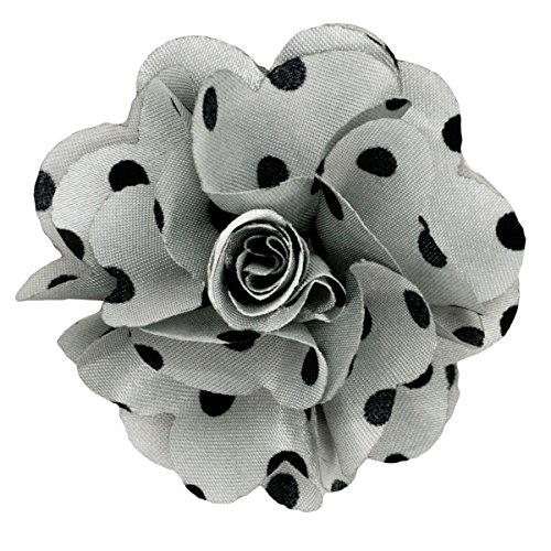 Vittorio Vico Mens Polka Dot Flower Lapel Pin - Handmade Flower Lapel Pins for Men Suits - Elegant Tuxedo Accessories - Unique Gifts for Him, Husband, Father, Groom (One Size, Grey/Black)