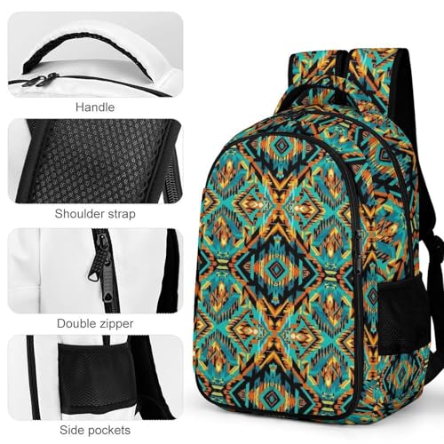 Unisex Backpack with Side Pockets, Women Men Durable Spacious Backpack, Southwest Native Indian American Aztec Print Comfy Shoulder Bag for Travel, Daily Commuting4