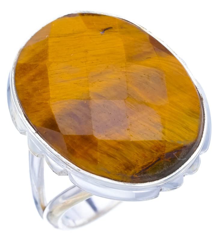 Bague oeil du tigre en argent 925 fait main chic taille 54 F1117