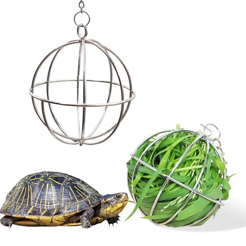 3.1 Inches Tortoise Treat Ball Toy, Hanging Turtle Stainless Steel Hay Feeder Ball, Small Animal Grass Fruit Vegetable Feeder Holder, Suitable for Tortoise Turtle Guinea Pig Hamster Rat Chinchilla - Thumbnail 2
