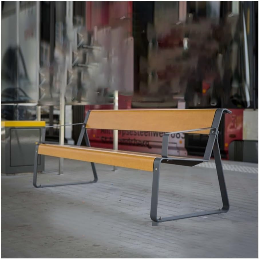 Outdoor Bench, Stainless Steel Park Bench with Backrest, Outdoor Durable Iron Garden Bench Patio Bench(Brown,180cm)