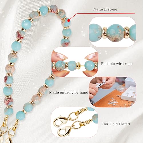 Image of Marble Beaded Phone Wrist Strap for Women, Detachable Design | 304 Steel Core, detachable phone wristlet with tether tab, keeps your phone secure for shopping, travel and daily use.