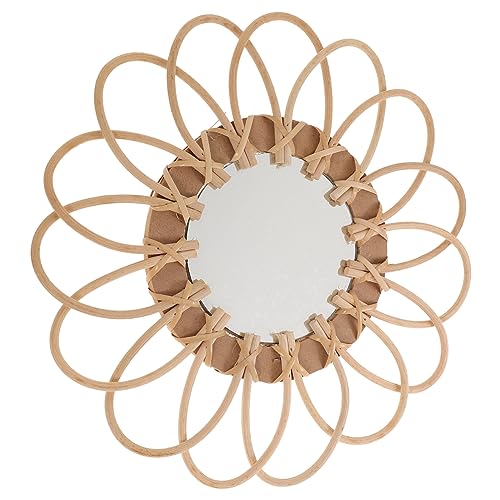 Abaodam Espejo Decorativo De Mimbre Espejo Tejido Tejido Práctico Espejo Pequeño Espejo De Pared Interior Espejo Colgante De Entrada De Madera Quedarse En Casa Multifunción Pequeño Espejo
