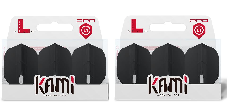 Ailettes de fléchettes L1 PRO Kami LSTYLE Noir avec structure ultra flexible en pack de 2 jeux