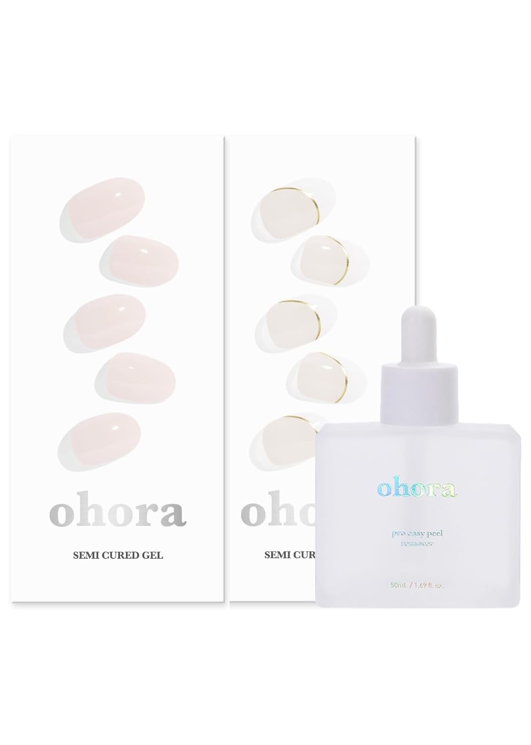 ohora Semi Cured Gel Nail Set of 3 (N Cream Light & N Sylph & Easy Peel Remover) - Professional Salon-Quality Nail Care