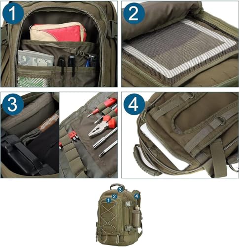 ZSearARMY Large Tactical Backpack for Men Military Backpack with DIY System for Travel, Work,Camping,Hunting,Hiking,Sports