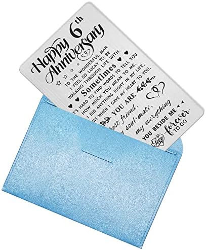 FALOGI 6th Wedding Anniversary Card Gifts for Him Husband, Happy 6 Year Anniversary Card Presents, Metal Engraved Wallet Card