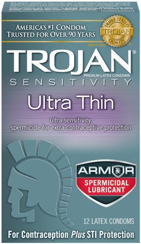Trojan Condom Sensitivity Ultra Thin Spermicidal, 12 Count (1 Pack)