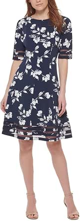 Jessica Howard Women's Petite Printed Scuba Fit & Flare Dress - Blue Multi, Size 10 - View #7