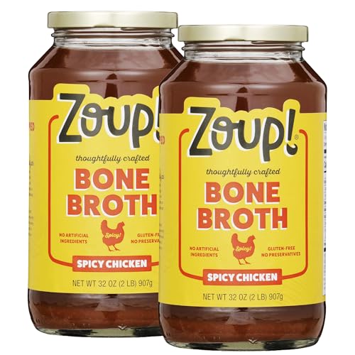 Image of Spicy Chicken Bone Broth by Zoup! Keto-Friendly, Non-GMO, Paleo-Friendly Clear Spicy Chicken Bone Broth - Great for Stock, Bouillon, Soup Base or in Gravy - 2-Pack (32 oz)