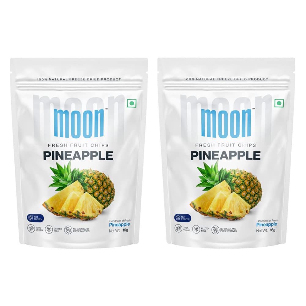 Moon Freeze Dried Pineapple Chips | Healthy Pineapple Snack | 100% Natural, Vegan, No Preservatives, No Added Sugar | 16 Gm | Moon_Pineapple_Chips | (16Gm) Pack of 2