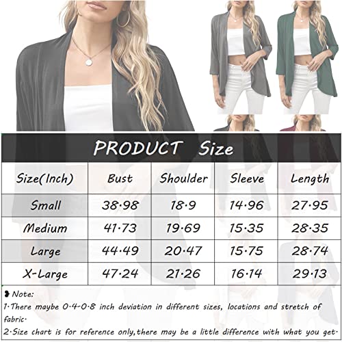Shawls And Wraps For Evening Dresses Plus Size Cardigan For Women Holiday School Hawaiian Coats Ladies Flowy 3/4 Sleeve Smocked V Neck Outerwear Solid Softest Cotton Cardigans For Women White #TOP6