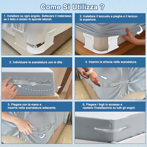 Grillix 4 Stück Bettlakenhalter mit Verriegelungsstreifen, Ecklakenhalter mit starken Ecken, Unsichtbare Anti-Rutsch Gurte für alle Matratzen