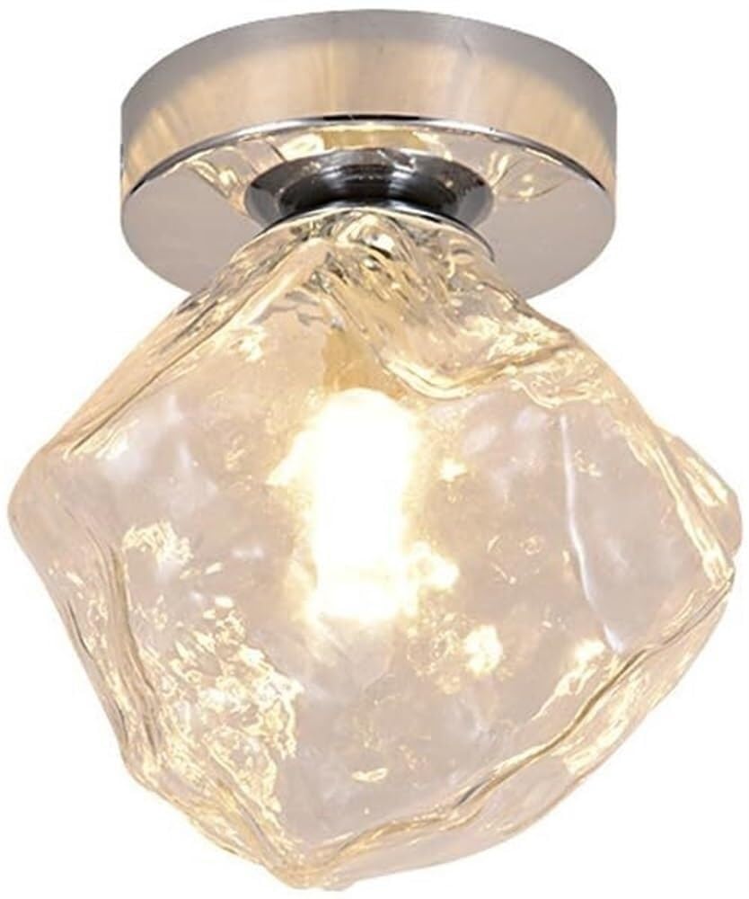 Plafonnier moderne en verre glaçon chromé argenté pour entrée stylée