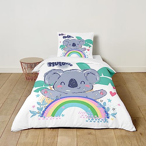 Fansu Juego de Ropa de Cama Infantil de 2 Piezas, Funda Nórdica Niños Microfibra Suave con Estampado de Koala Lindo, Funda de Edredón Cremallera con Funda de Almohada (135x200cm,Arcoíris)