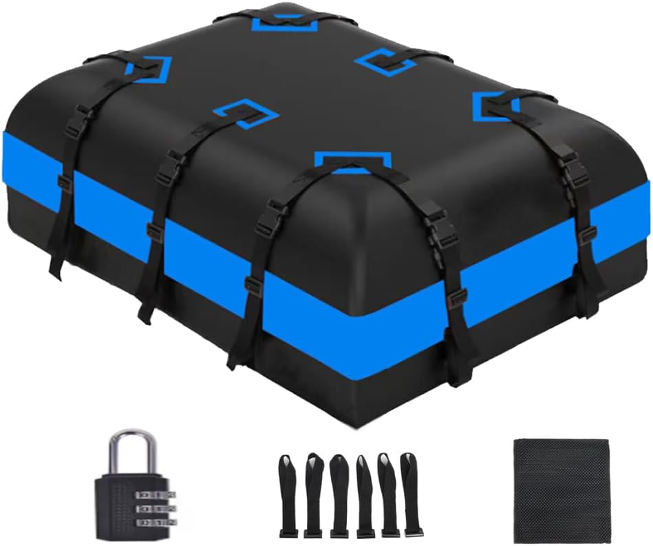 Car Roof Bag for VW ID.4 SUV 2020 2021 2022 2023, Rooftop Cargo Carrier Roof Box Storagewith 6 Door Hooks, Combination Lock,C Blue