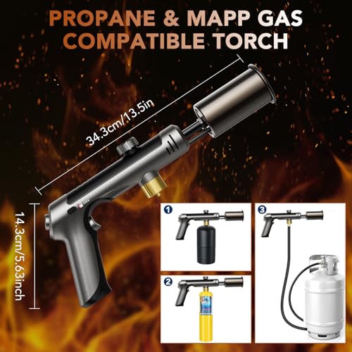 Image of Propane Torch Gun with Safety Lock and One-Touch Max Fire - Adjustable Kitchen Cooking Torch & Flame Thrower for BBQ, Grilling, Sous Vide, Searing, Campfire Starter (Tank Not Included)