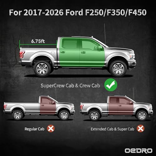 Image of OEDRO Truck Bed Mat Fit for 2017-2025 2026 Ford F250 /F350 /F450 (6.75ft,81.9 inch Bed), TPE All Weather Ford F250 6.75FT Heavy Duty Pickup Bed Liner Accessories, Black