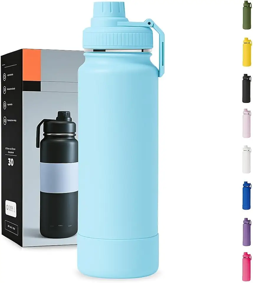 Garrafa Térmica 1000ML - Duplamente Isolada, Aço Inox 304, Base Emborrachada Anti Derrapante, Mantém Bebidas Quentes por 12 Horas e Geladas por 24 Horas (Verde Cinzento)