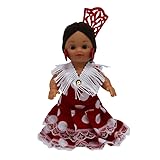 Folk Artesanía Muñeca colección Regional 15 cm. Vestido típico andaluza Flamenca peineta peina, Fabricada en España Muñecas (Rojo Lunar Blanco)