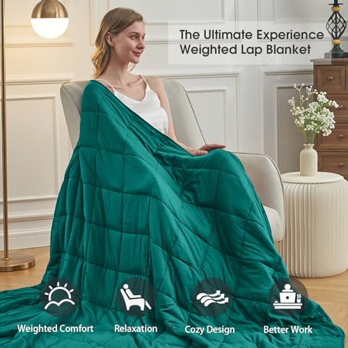 Green Weighted Blanket for Adults 15lbs, 48"x72", Twin Full Size Cooling Heavy Throw Blanket for 120-160lbs, Microfiber Soft Thick Big Blankets Weighted Comforter Breathable Gift for Sleeping