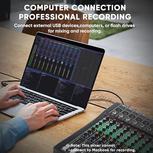 MIZISNR 6 Channel Audio Mixer, Professional DJ Mixer Board Sound Music Mixing Console Digital Mixer with Reverb, Bluetooth, USB Port, 48V Phantom Power for Recording Karaoke Podcasting