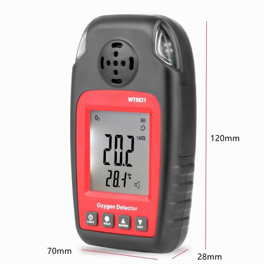DEWIN Rilevatore di Ossigeno,0~25% Rilevatore di Gas Ossigeno misuratore ossigeno aria Vol Rilevatore Gas Portatile O2 Analizzatore di Ossigeno Tester con Display LCD WT8821