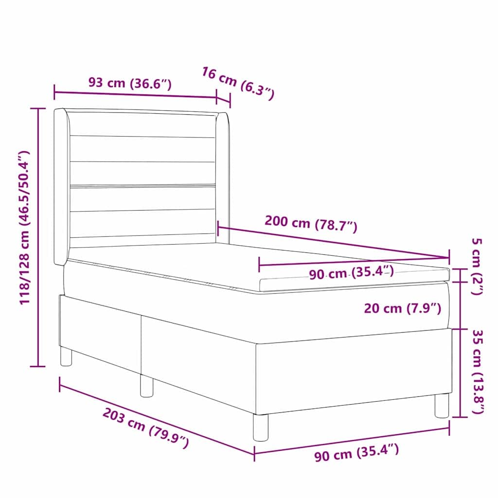 Cama con somier negro de 90 x 200 cm de tela con tiras de luz LED y cabecero ajustable, somier de lamas, colchón de resistencia media, marco de madera, cama moderna para dormitorio individual