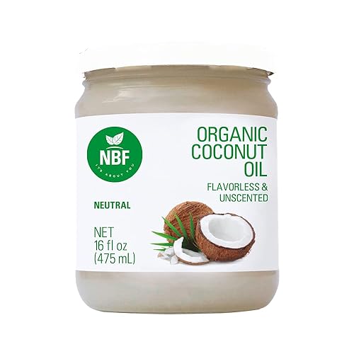 NBF Aceite de coco orgánico, sin sabor ni olor, sin OMG, prensado en frío, naturalmente refinado, sabor y aroma neutros, (16 onzas líquidas)