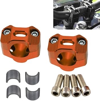 Universal Motorcycle 7/8" 1 1/8" 22MM 28MM CNC Aluminum Handlebar Handle Risers Adjustable Fat Bar Adapter Mount Clamps Universal For EXC KLX KXF YZF CRF XR SX SXF XCW WR YZ Dirt Pit Bike Orange