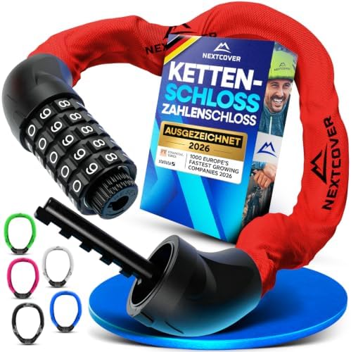 NEXTCOVER® Fahrradschloss LockOne mit Zahlencode I - [SAFESECURE] Zahlenschloss hohe Sicherheit Fahrradschloss Zahlenschloss I robustes & langlebiges Kettenschloss Fahrrad I Bike L