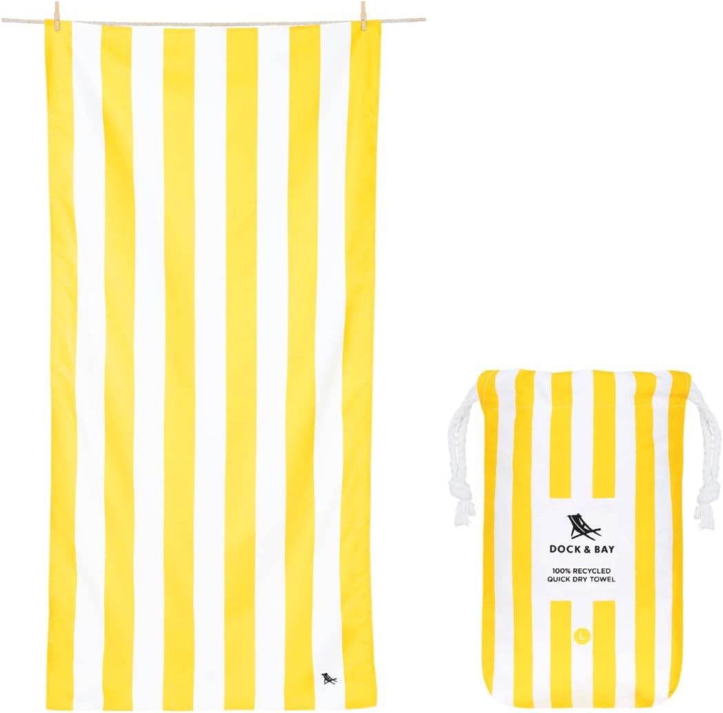 Dock & Bay Customized Beach Towel - Quick Dry, Sand Free - Compact, Lightweight - 100% Recycled - Includes Bag - Cabana - Boracay Yellow - Large