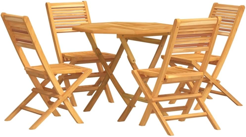 vidaXL 5-Piece Patio Dining Set - Solid Teak Wood - Foldable - Octagon-Shaped - Scandinavian Style - for Garden/Patio/Outdoor Use - Brown